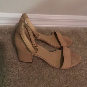 Tan suede block heel